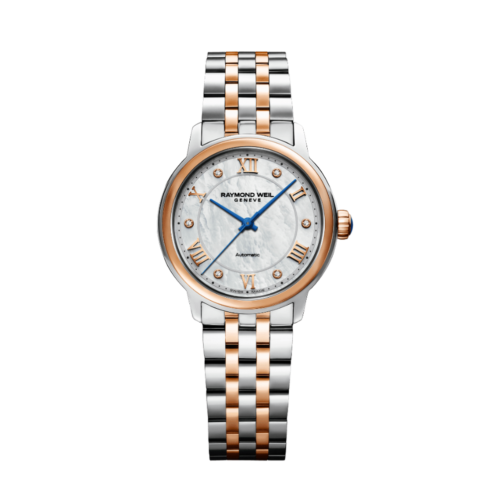 Raymond Weil Maestro Ladies Automatic Mother-of-Pearl Diamond Two-tone Bracelet Watch 2131-SP5-00966 - 31mm