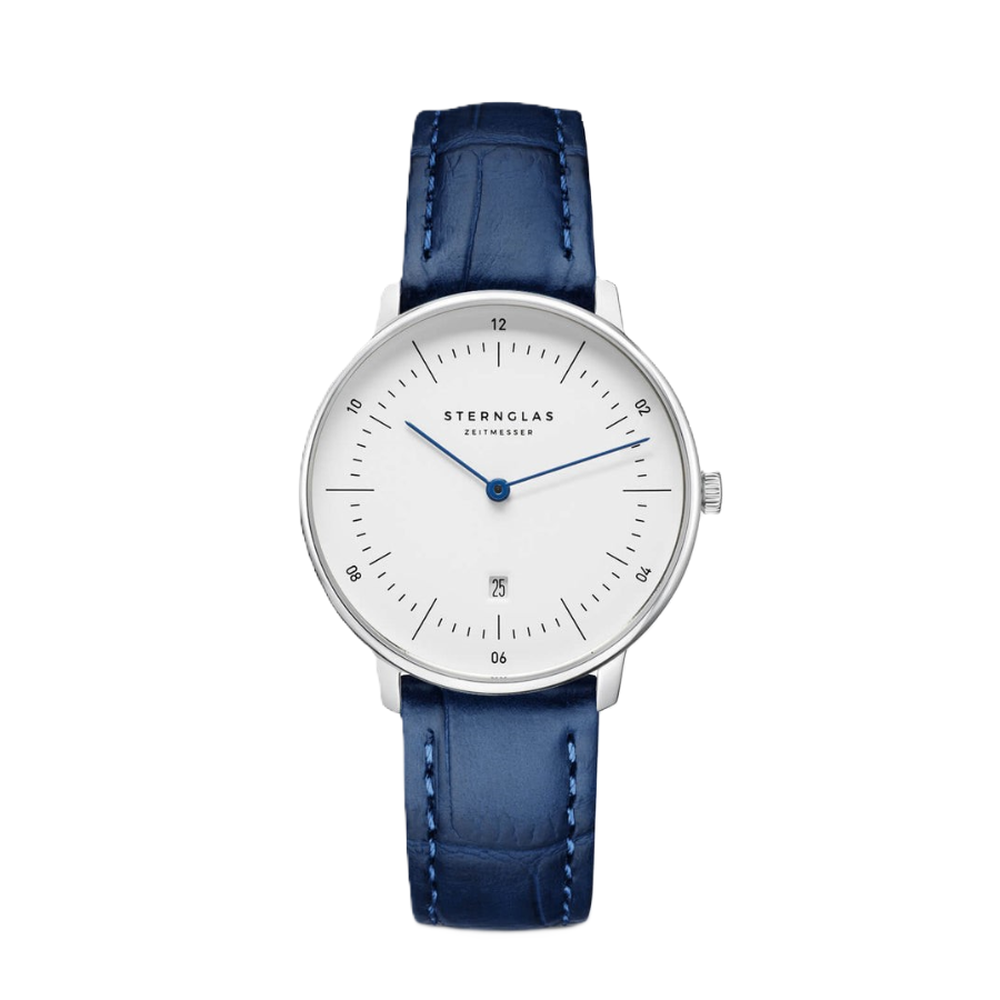 Sternglas Naos XS Silver Noble Dark Blue Leather S01-ND01-NB02 - 33mm