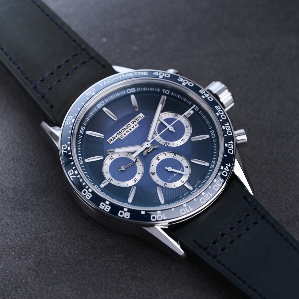 Raymond Weil Freelancer Automatic Chronograph Blue Leather Watch 7741-SC3-50021 - 43.5mm