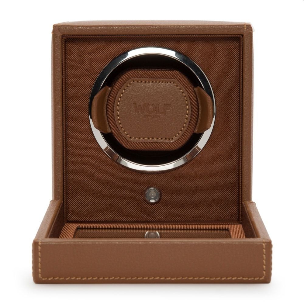 Wolf Cub Single Watch Winder With Cover Cognac