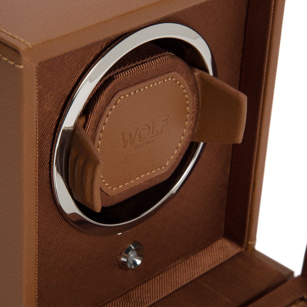 Wolf Cub Single Watch Winder With Cover Cognac