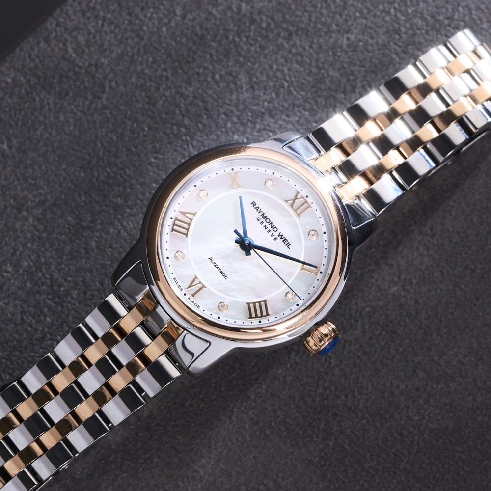 Raymond Weil Maestro Ladies Automatic Mother-of-Pearl Diamond Two-tone Bracelet Watch 2131-SP5-00966 - 31mm