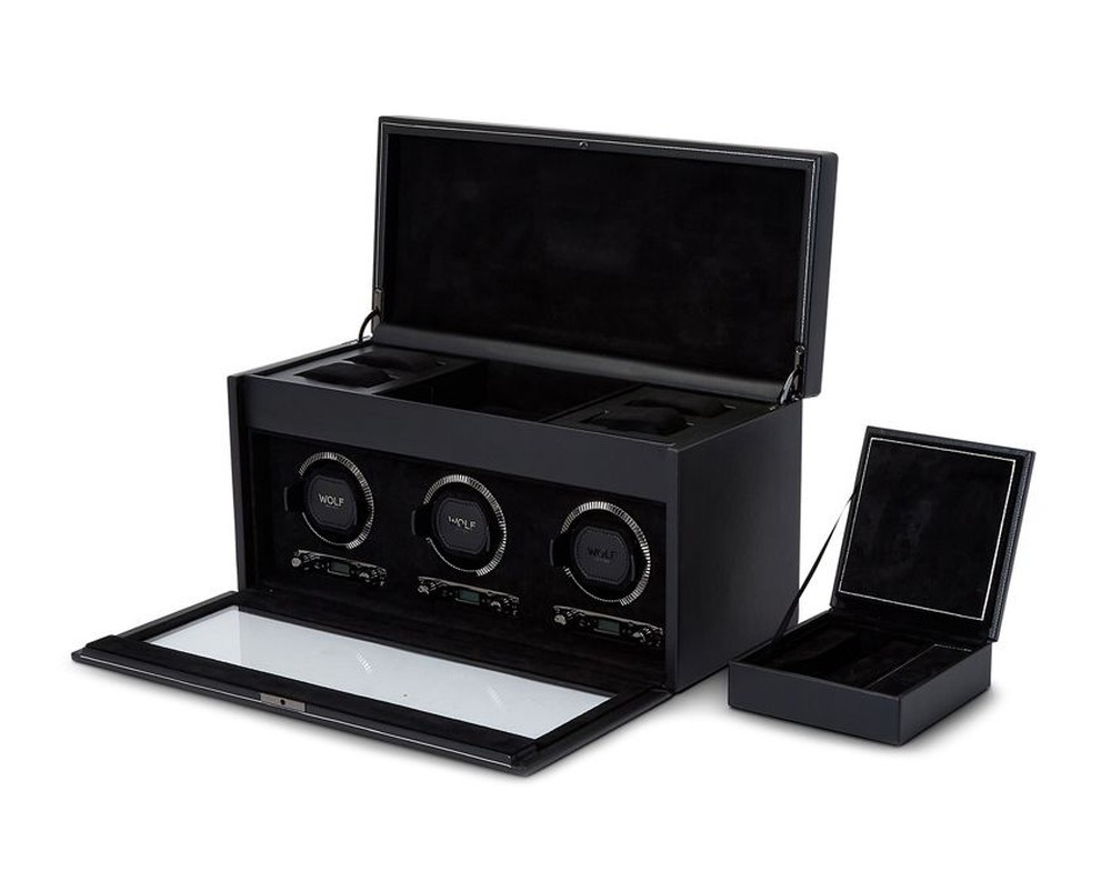 Wolf British Racing Triple Watch Winder With Storage Black 792302
