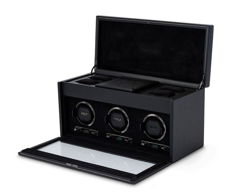 Wolf British Racing Triple Watch Winder With Storage Black 792302