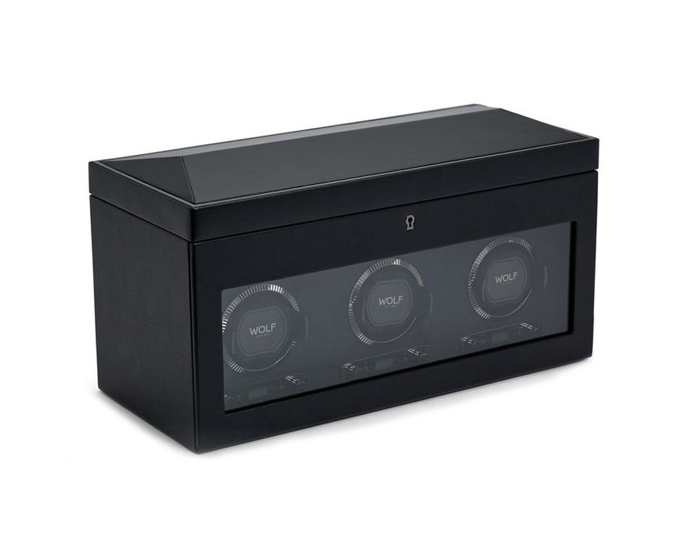 Wolf British Racing Triple Watch Winder With Storage Black 792302
