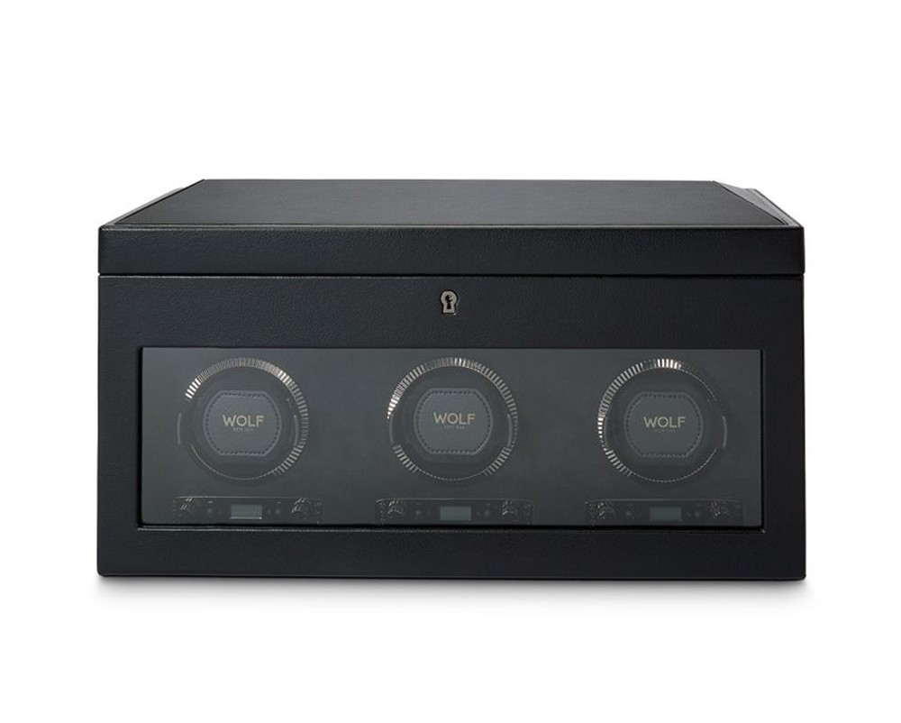Wolf British Racing Triple Watch Winder With Storage Black 792302