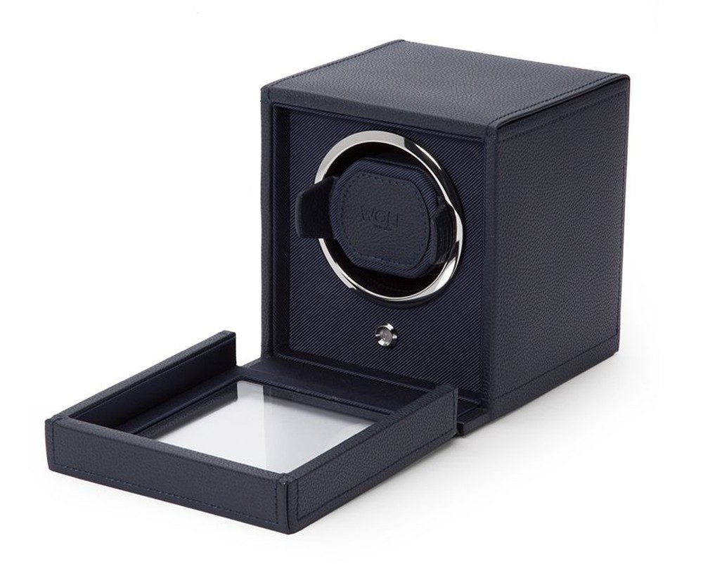 Wolf Cub Single Watch Winder with Cover Navy 461117