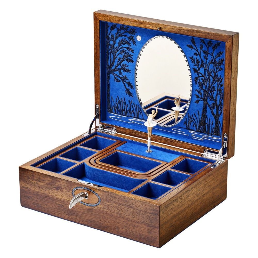 Wolf Ballet Musical Jewellery Box Swan Lake Walnut Wood 190106