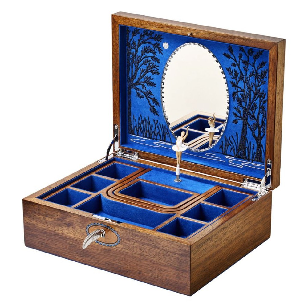 Wolf Ballet Musical Jewellery Box Swan Lake Walnut Wood 190106