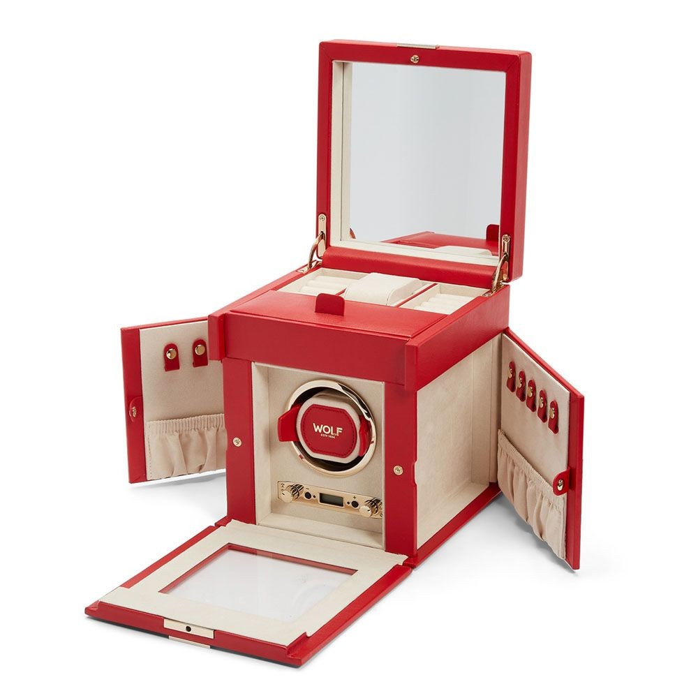 Wolf Palermo Single Watch Winder with Jewelry Storage Red 213772