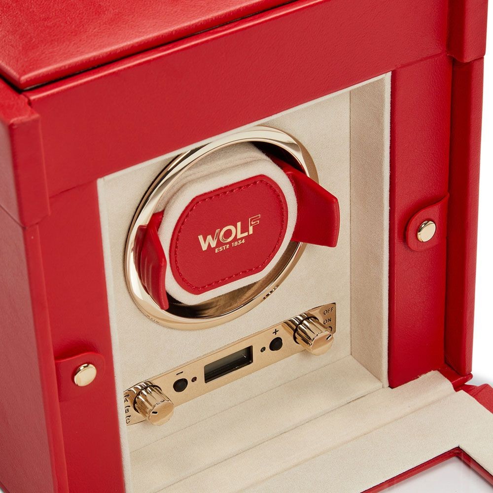 Wolf Palermo Single Watch Winder with Jewelry Storage Red 213772