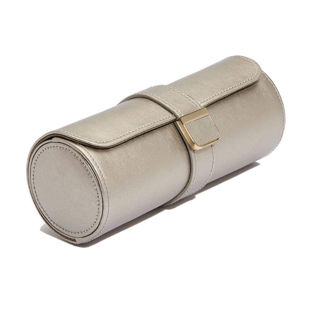 Wolf Palermo Double Watch Roll with Jewelry Pouch Pewter 213978