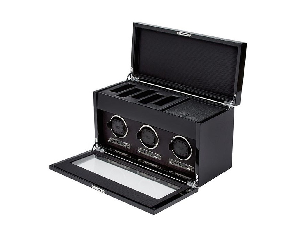 Wolf Savoy Triple Watch Winder with Storage Black 454770