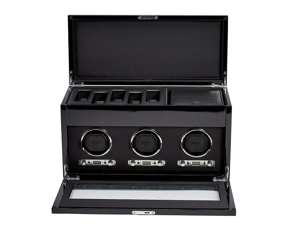 Wolf Savoy Triple Watch Winder with Storage Black 454770