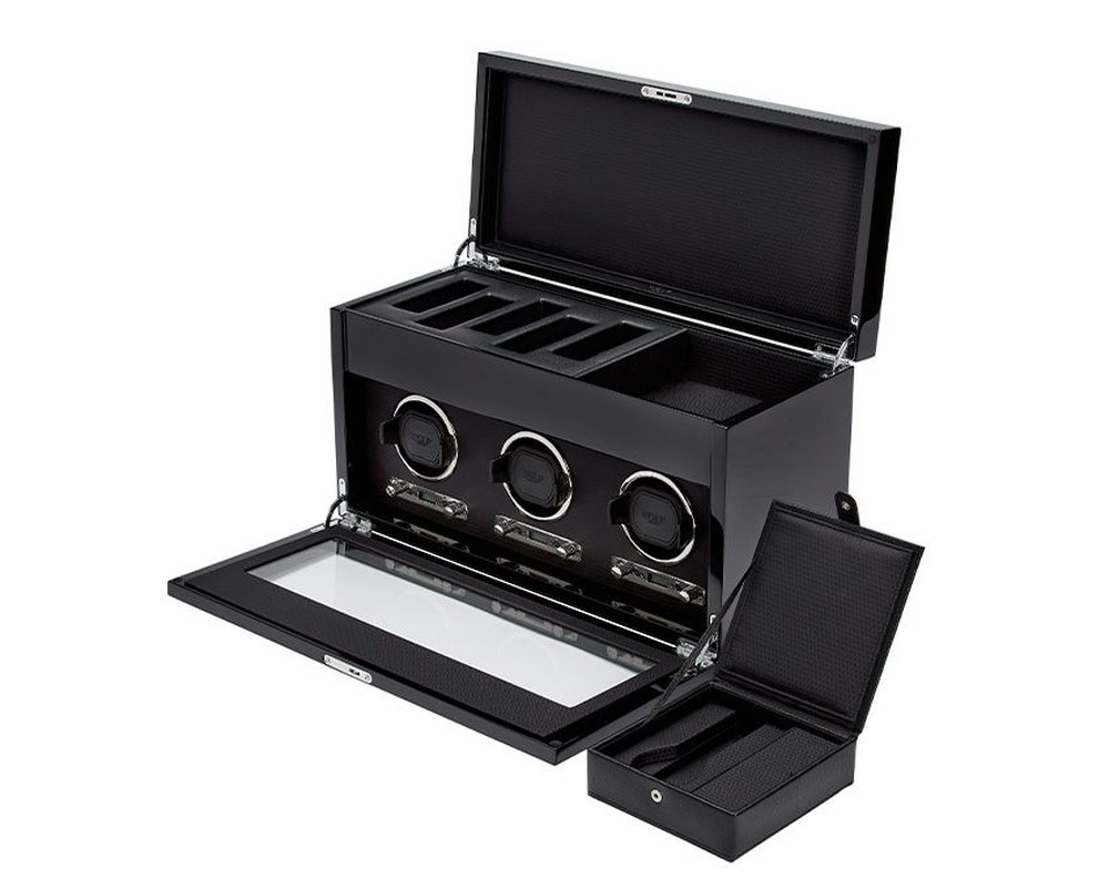 Wolf Savoy Triple Watch Winder with Storage Black 454770