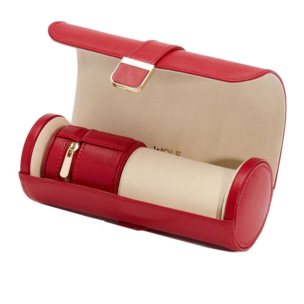Wolf Palermo Double Watch Roll with Jewelry Pouch Red 213972