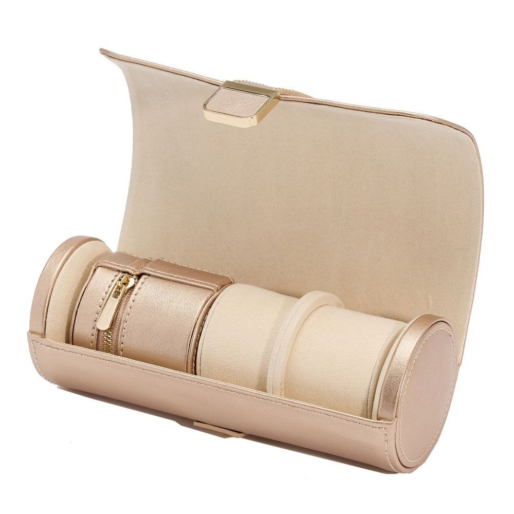 Wolf Palermo Double Watch Roll with Jewelry Pouch Rose Gold 213916