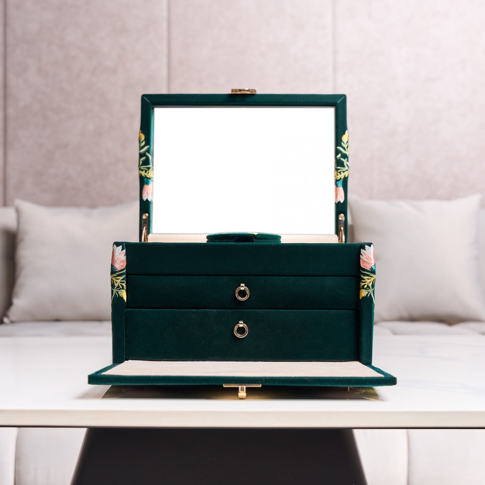 Wolf Zoe Medium Jewelry Box Forest Green 393112