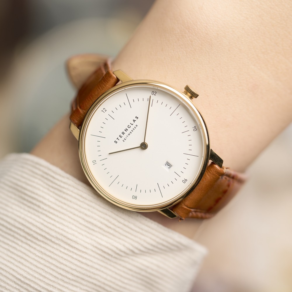 Sternglas Naos XS Gold Noble Dark Brown Leather S01-ND02-NB01 - 33mm