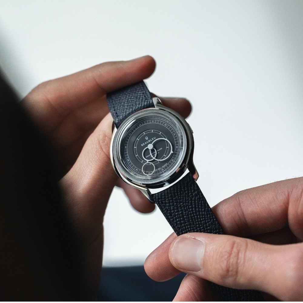 Beaubleu Seconde Française 19.24 Anthracite Gray Grained Black Leather Strap - 39mm
