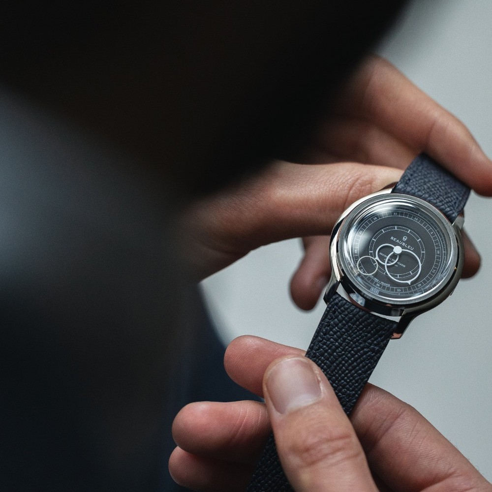 Beaubleu Seconde Française 19.24 Anthracite Gray Grained Black Leather Strap - 39mm