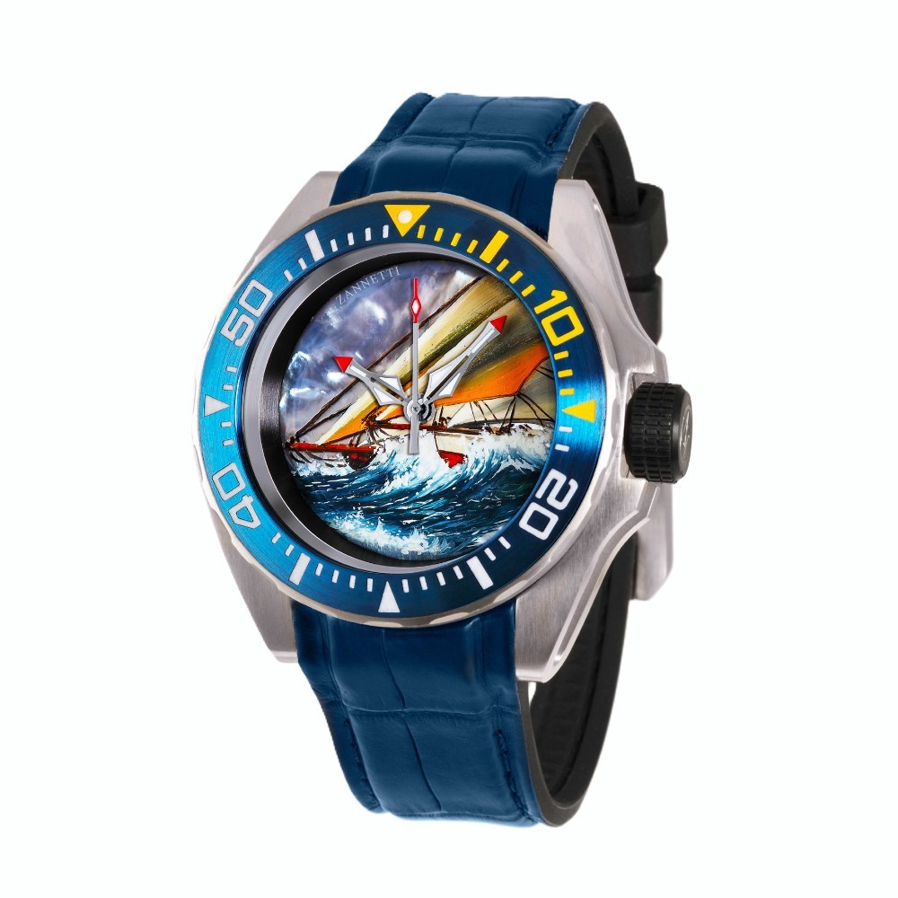 Zannetti Scuba Art Micropainting Mid-Size “Blue Stormy” Edition - 41mm0