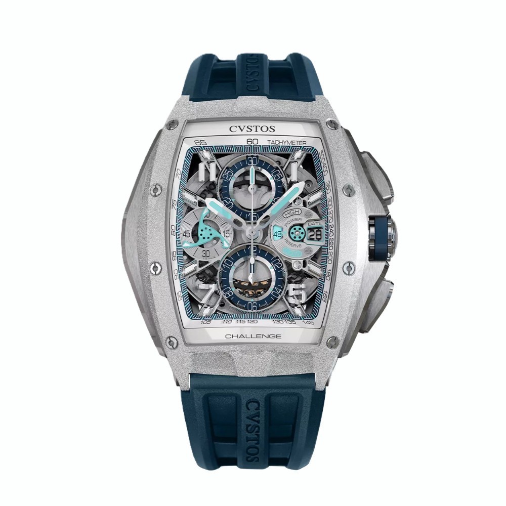 CVSTOS Challenge III Chrono Frosted Steel White-Blue Dial B00107.4103002 - 53.7 x 41 mm