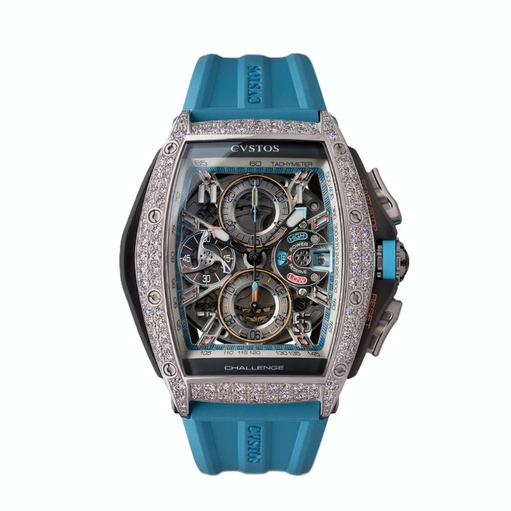 CVSTOS Chrono Steel 2 Row Diamonds Blue B00107.4102003 - 53.7 x 41 mm