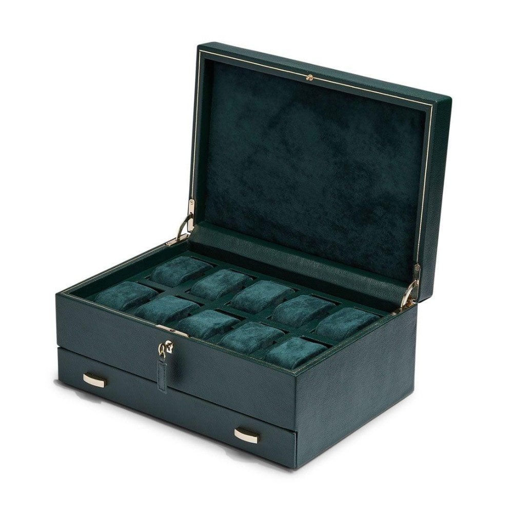 Wolf British Racing 10 Piece Watch Box with Storage Green 792841
