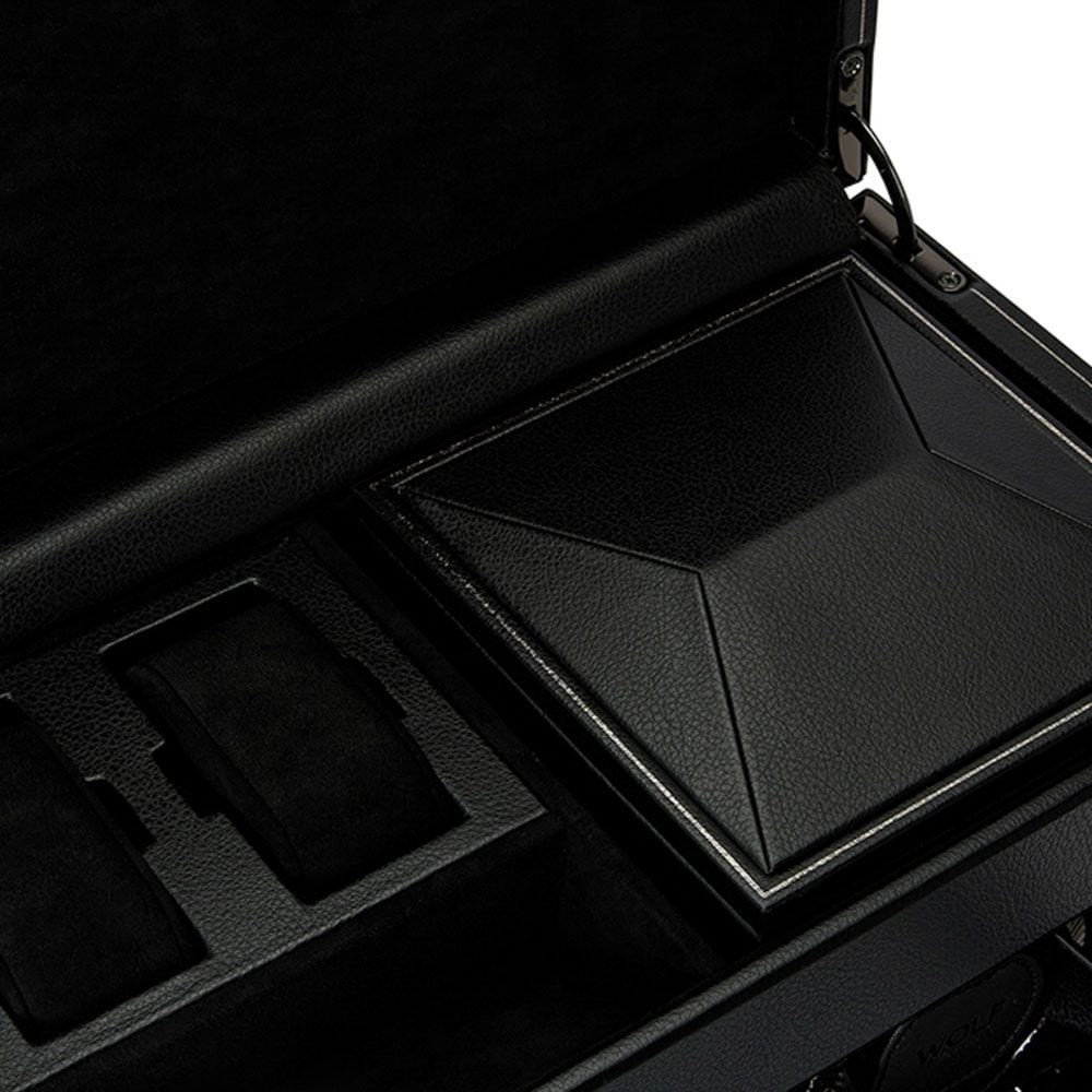 Wolf British Racing Double Watch Winder with Storage Black 792202