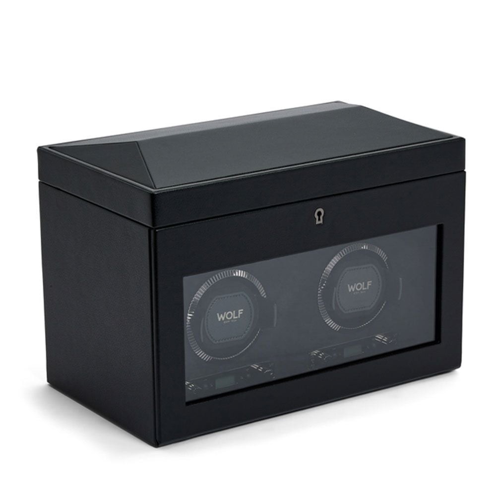 Wolf British Racing Double Watch Winder with Storage Black 792202