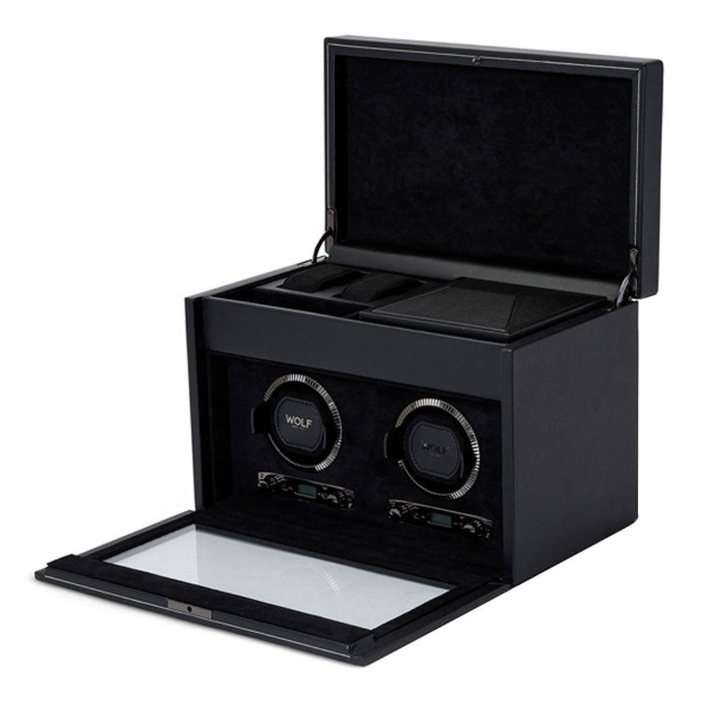 Wolf British Racing Double Watch Winder with Storage Black 792202