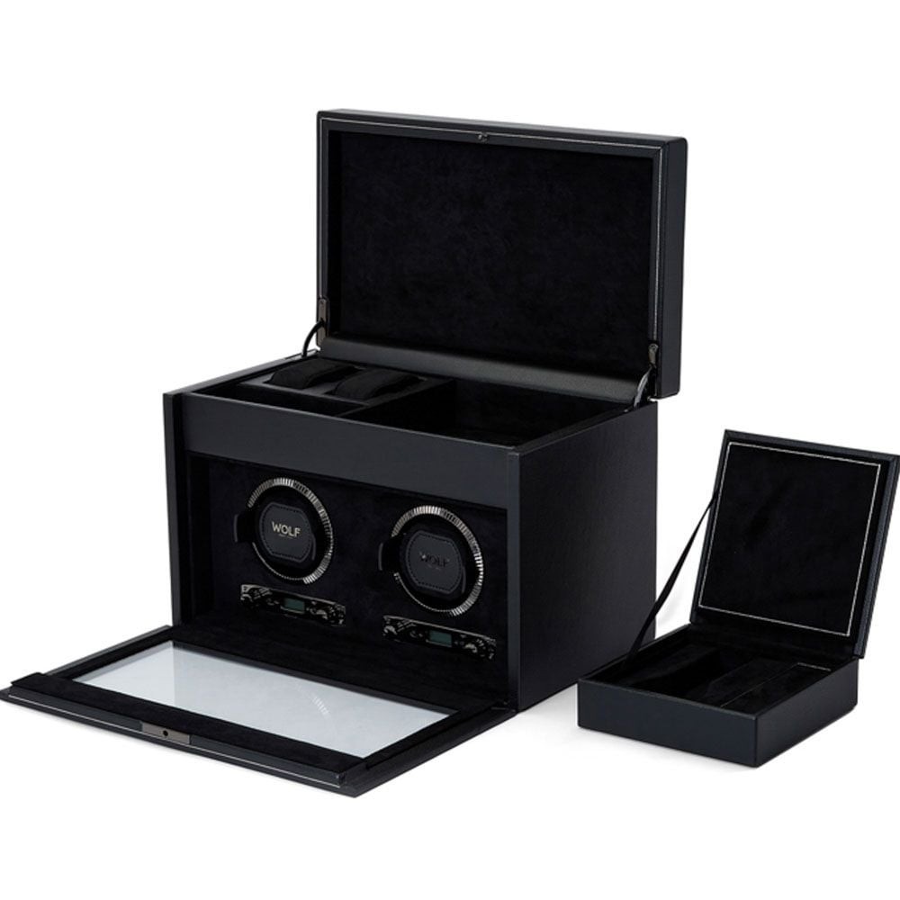 Wolf British Racing Double Watch Winder with Storage Black 792202