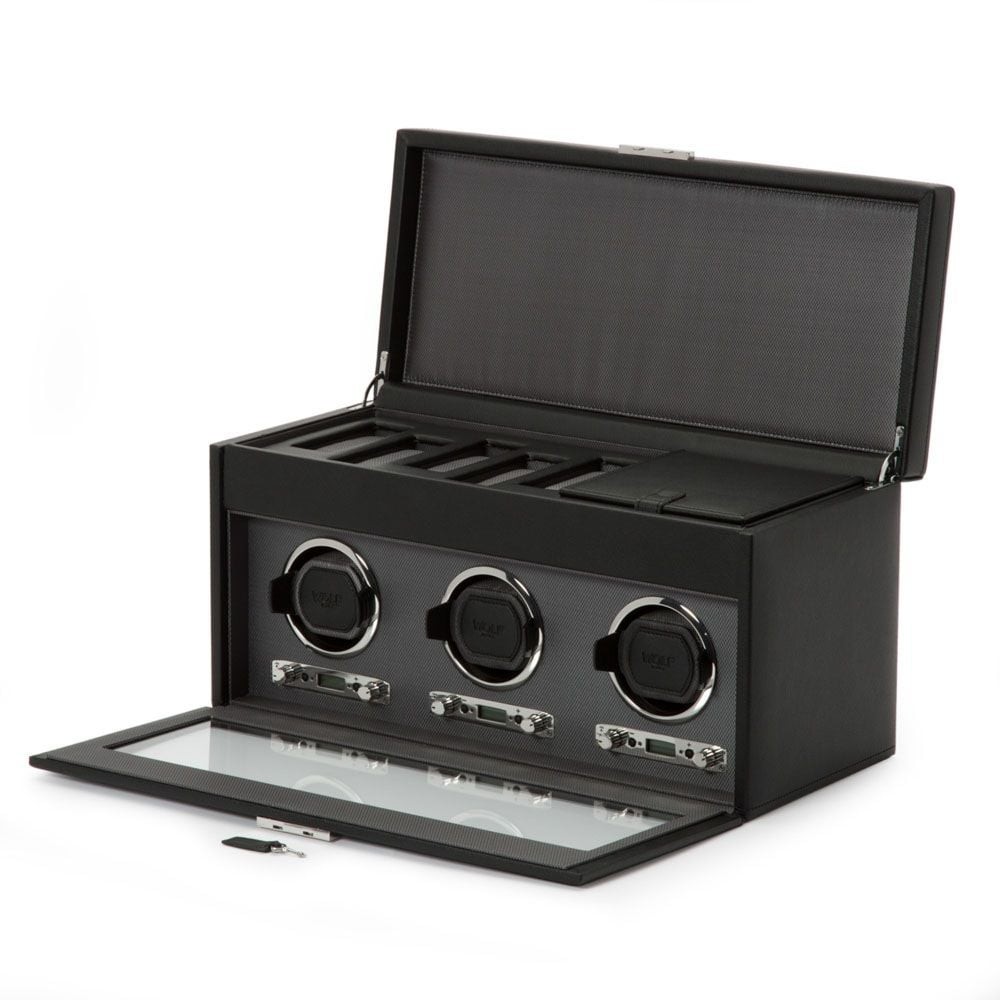 Wolf Classic Triple Watch Winder With Storage Black
