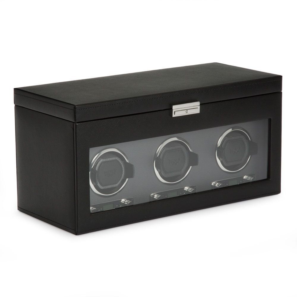Wolf Classic Triple Watch Winder With Storage Black