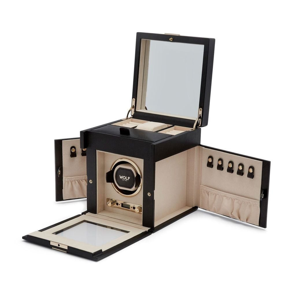 Wolf Palermo Single Watch Winder With Jewelry Storage Black Anthracite 213702