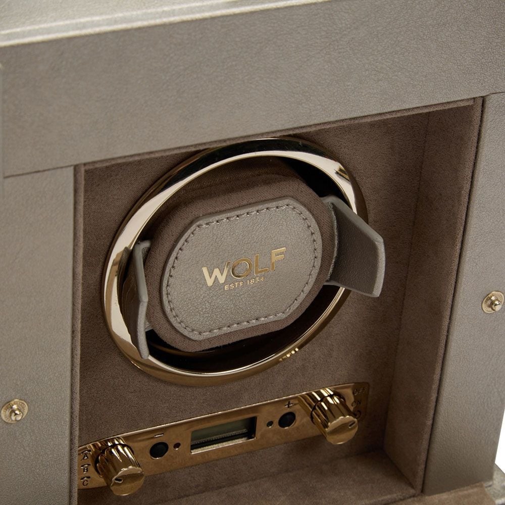 Wolf Palermo Single Watch Winder With Jewelry Storage Pewter 213778