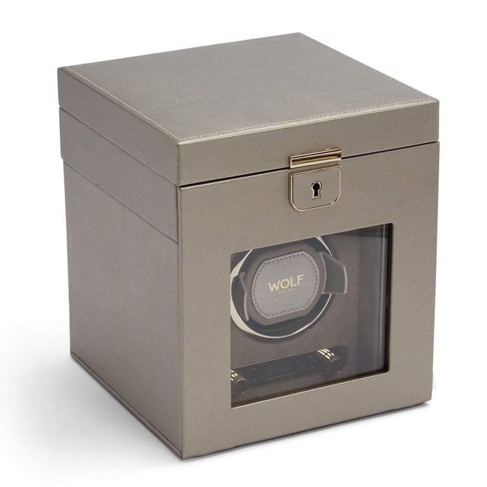 Wolf Palermo Single Watch Winder With Jewelry Storage Pewter 213778
