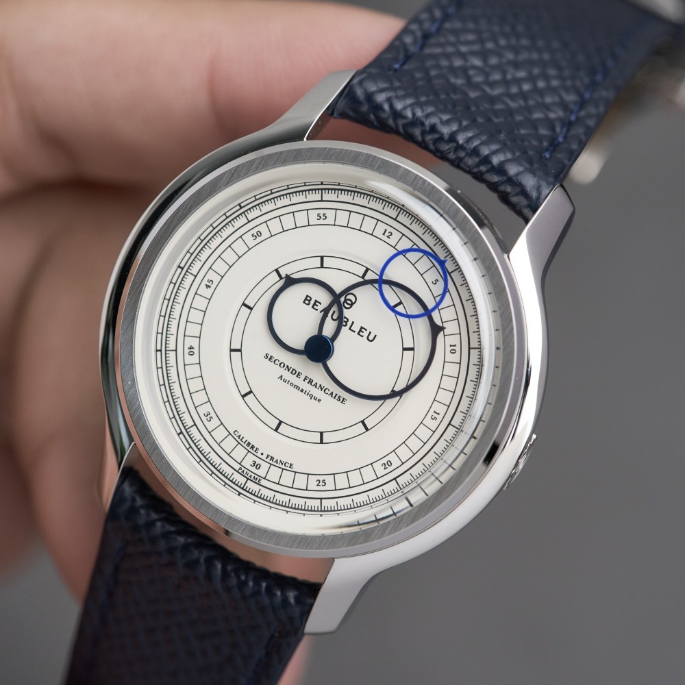 Beaubleu Seconde Française 19.24 White Ivory Grained Black Leather Strap - 39mm