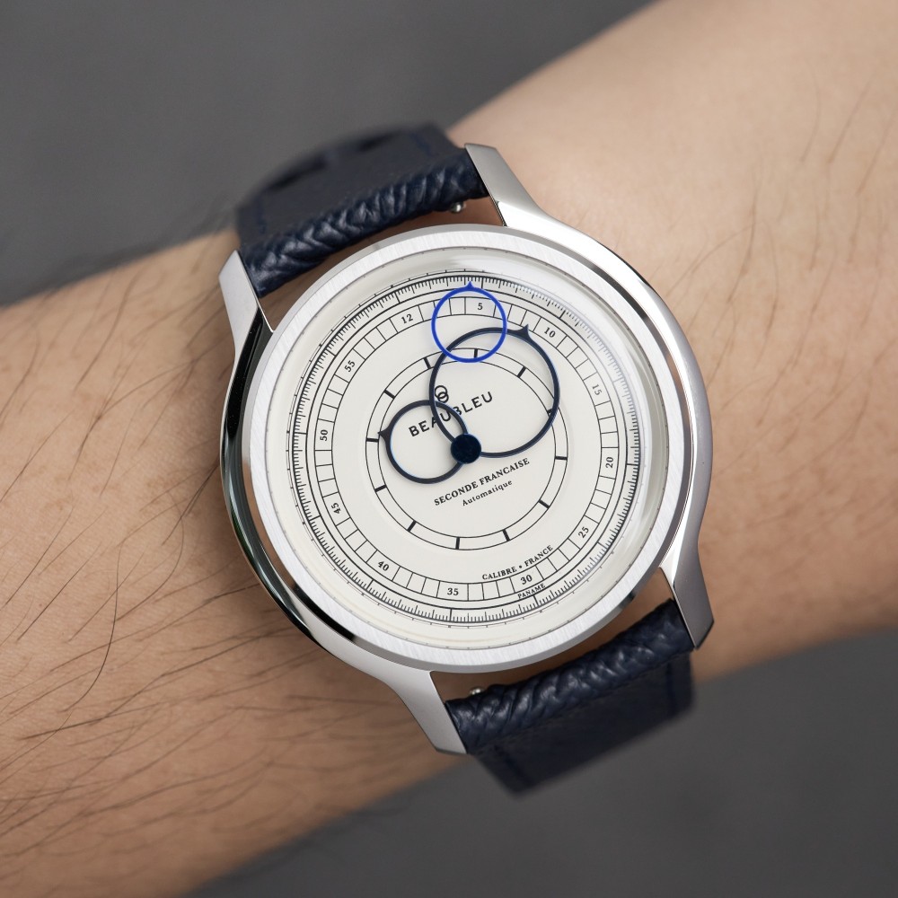 Beaubleu Seconde Française 19.24 White Ivory Grained Black Leather Strap - 39mm