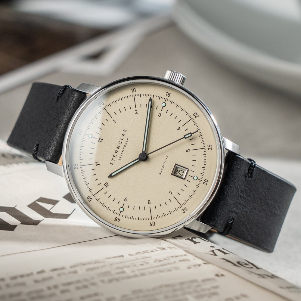 Sternglas Hamburg Pro Automatik Alabaster Leather Vintage nero S02-HP26-VI15 - 42mm