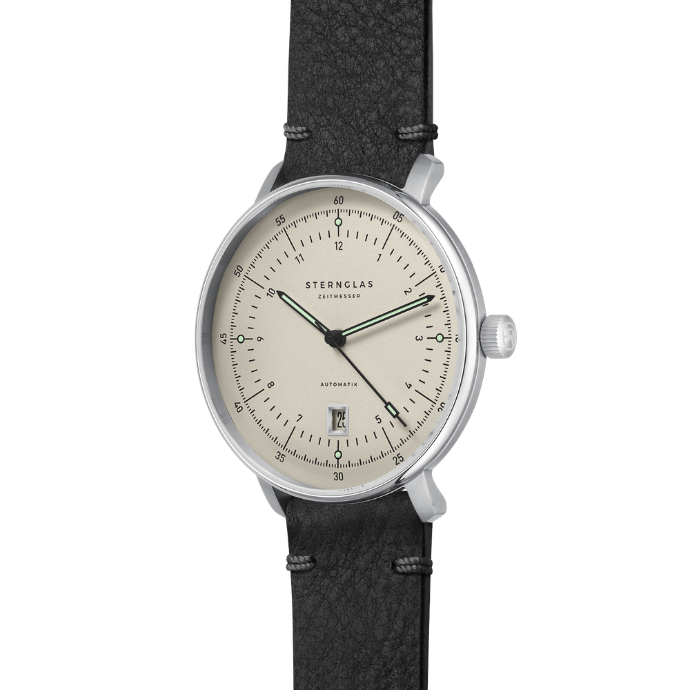 Sternglas Hamburg Pro Automatik Alabaster Leather Vintage nero S02-HP26-VI15 - 42mm