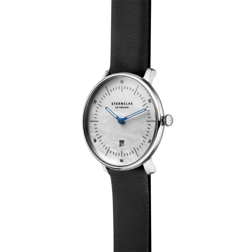 Sternglas Naos XS Edition Mother Of Pearl White Black Leather S01-NDP01-KL05 - 33mm