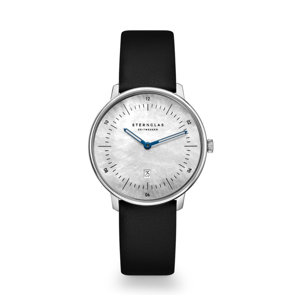 Sternglas Naos XS Edition Mother Of Pearl White Black Leather S01-NDP01-KL05 - 33mm