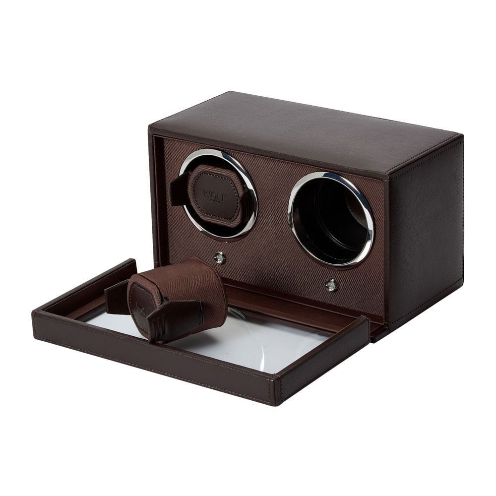 Wolf Cub Double Watch Winder With Cover Brown 461206