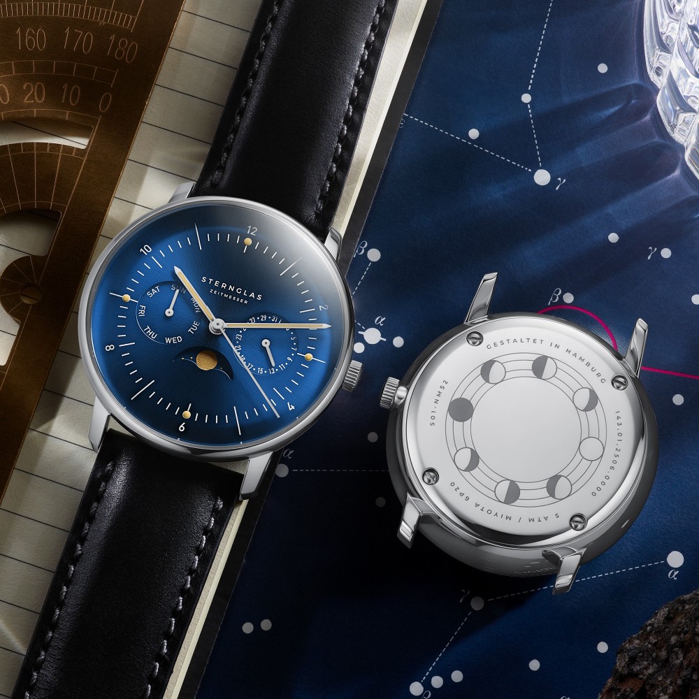 Sternglas Naos Moonphase Midnight Blue S01-NM06-BR02 - 38mm