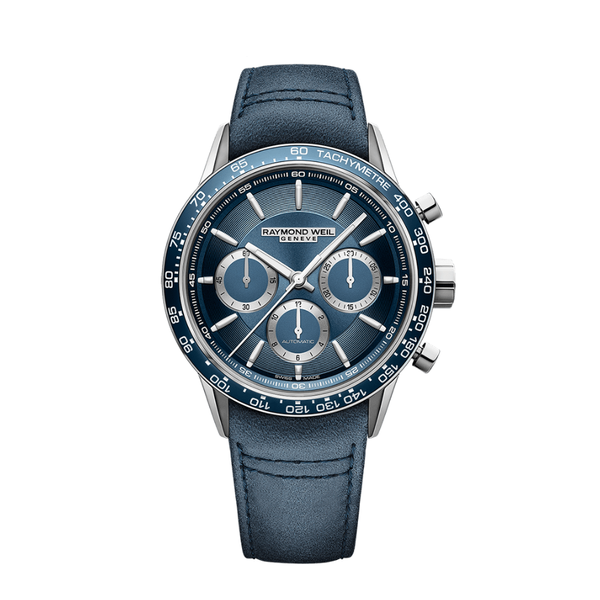 Raymond Weil Freelancer Automatic Chronograph Blue Leather Watch 7741-SC3-50021 - 43.5mm
