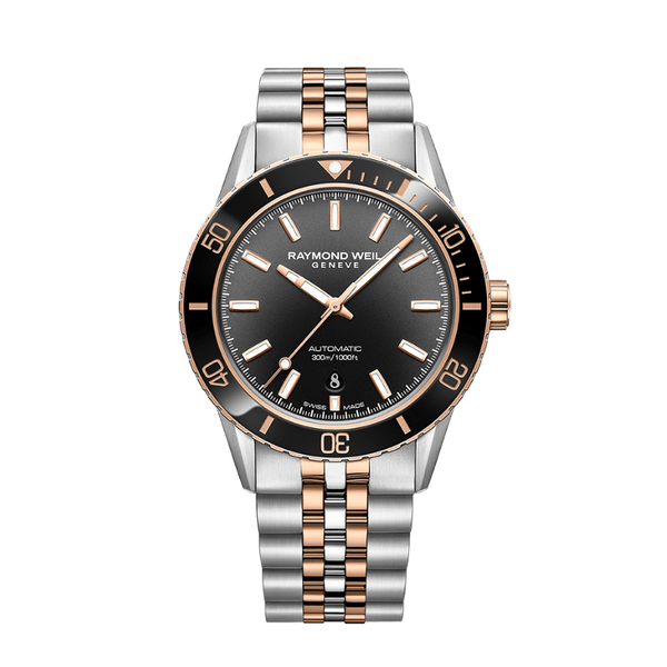 Raymond Weil Freelancer Diver Two-Tone Gradient Black Dial Bracelet Watch 2775-S51-20051 - 42.5 mm