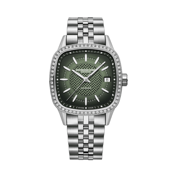 Raymond Weil Freelancer Ladies Automatic Green Dial Bracelet Watch 2490-STS-52051 - 34.5 x 34.5 mm