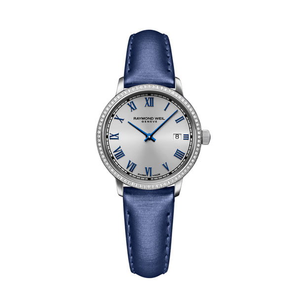 Raymond Weil Toccata Ladies 76 Diamonds Blue Satin Strap Quartz Watch 5985-SCS-00653 - 29 mm